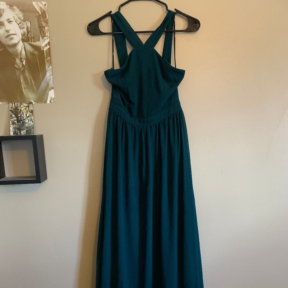 Lulu's forest green maxi bridesmaids dress